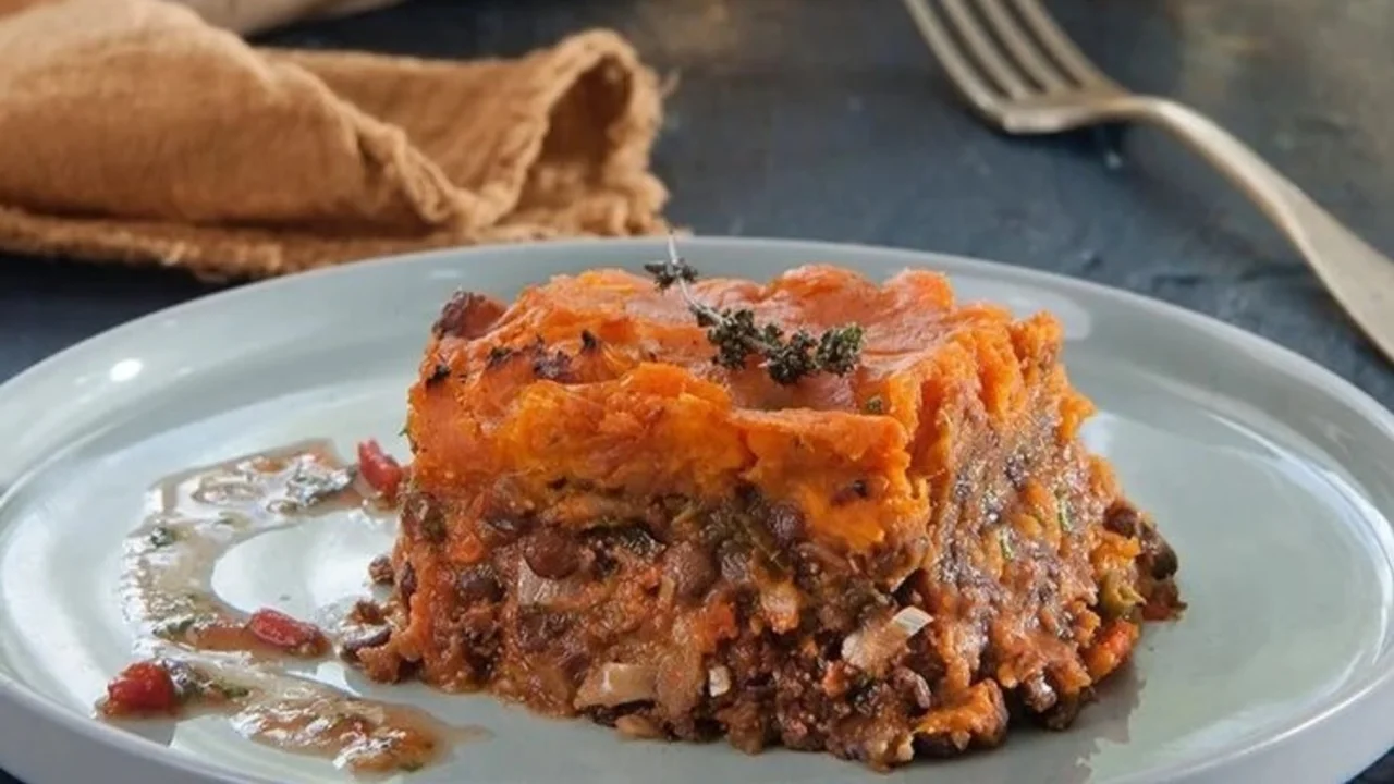 Tarta de lentejas y boniatos.